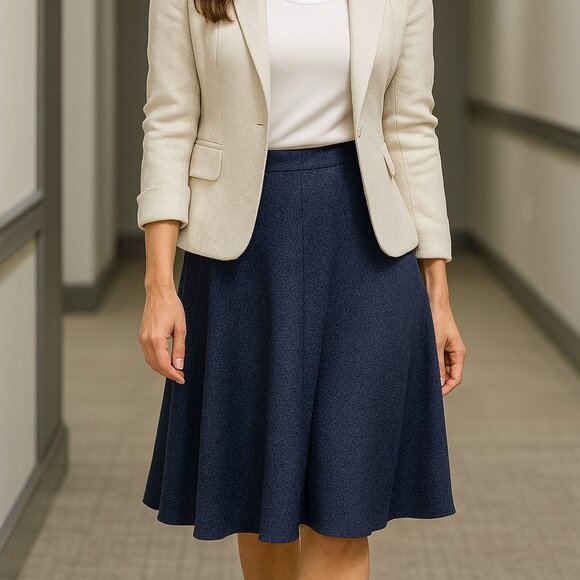 Cabi 3097 Patriot Blue Textured A-Line Knit Tulip Skirt Womens Size 4 Modest - Picture 1 of 12